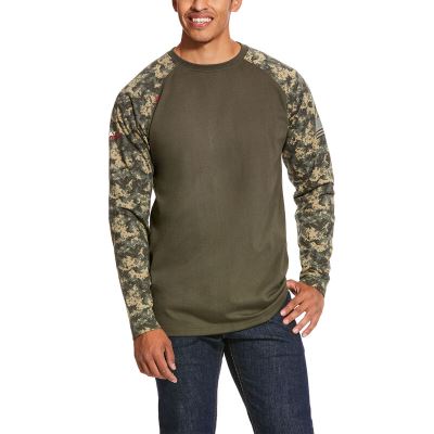 Ariat FR Baseball - T Shirts Olijfgroen Camo Heren - 16957-287